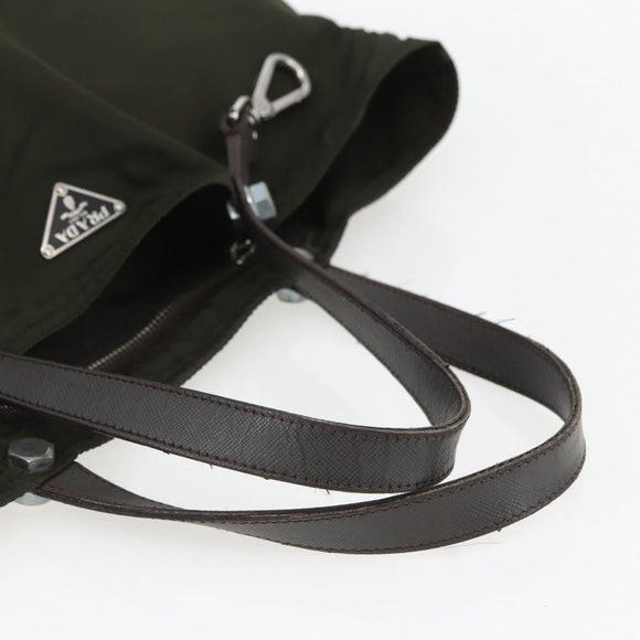 PRADA Tote Bag Nylon Khaki Silver Auth 157146