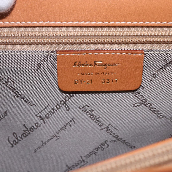 Salvatore Ferragamo Gancini Hand Bag Leather 2way Brown Gold Auth 157148V