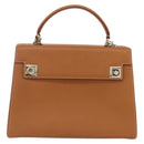 Salvatore Ferragamo Gancini Hand Bag Leather 2way Brown Gold Auth 157148V-2