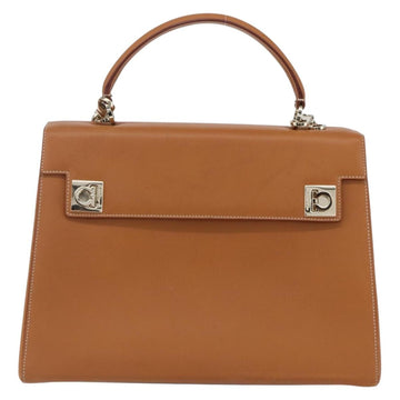 Salvatore Ferragamo Gancini Hand Bag Leather 2way Brown Gold Auth 157148V - 0