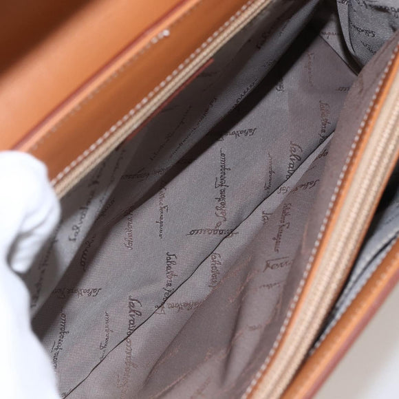 Salvatore Ferragamo Gancini Hand Bag Leather 2way Brown Gold Auth 157148V