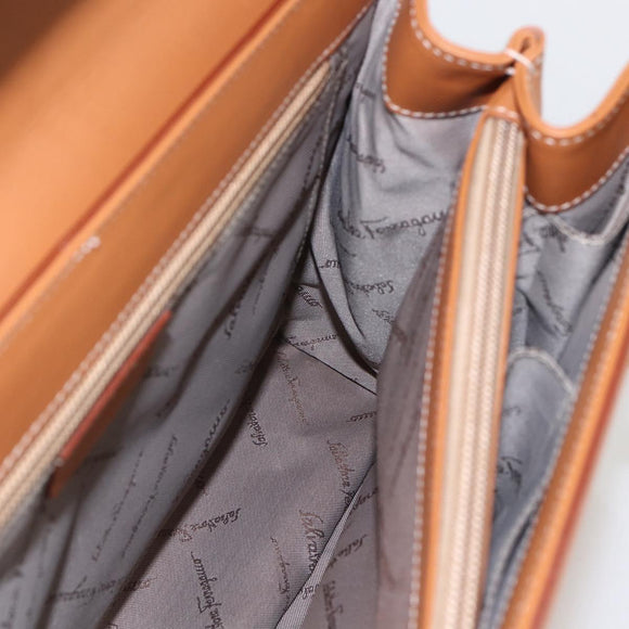 Salvatore Ferragamo Gancini Hand Bag Leather 2way Brown Gold Auth 157148V