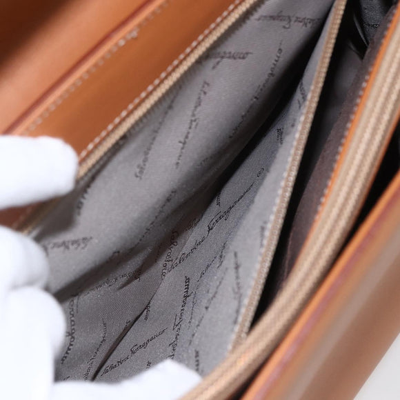 Salvatore Ferragamo Gancini Hand Bag Leather 2way Brown Gold Auth 157148V