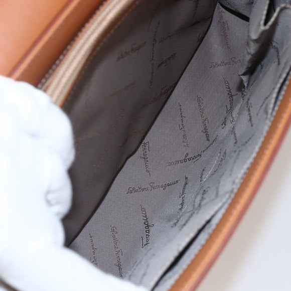 Salvatore Ferragamo Gancini Hand Bag Leather 2way Brown Gold Auth 157148V