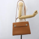Salvatore Ferragamo Gancini Hand Bag Leather 2way Brown Gold Auth 157148V-27
