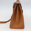 Salvatore Ferragamo Gancini Hand Bag Leather 2way Brown Gold Auth 157148V-5