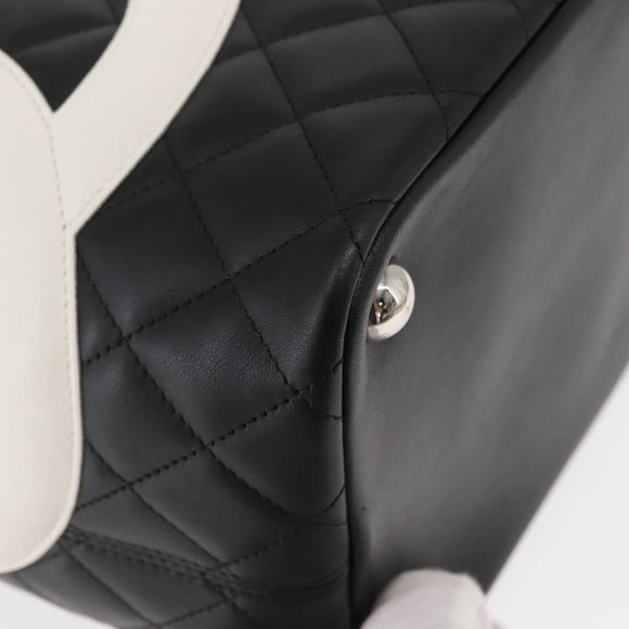 CHANEL Cambon Line Tote Bag Leather Black Silver CC Auth 157150SM