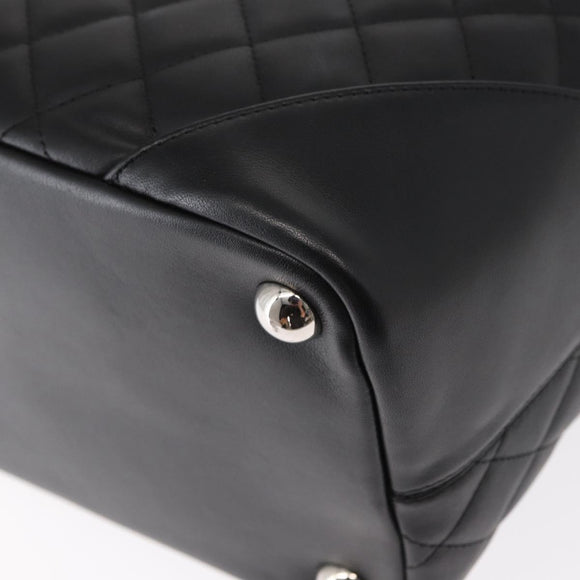 CHANEL Cambon Line Tote Bag Leather Black Silver CC Auth 157150SM