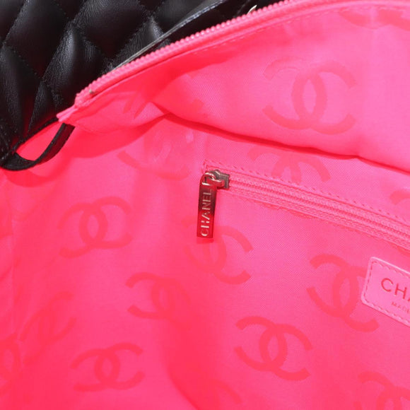 CHANEL Cambon Line Tote Bag Leather Black Silver CC Auth 157150SM