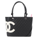 CHANEL Cambon Line Tote Bag Leather Black Silver CC Auth 157150SM-2