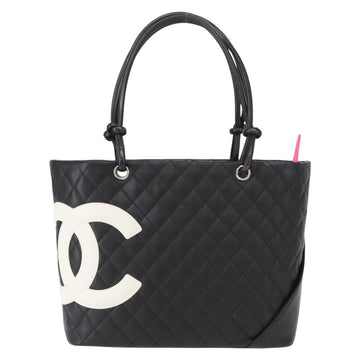 CHANEL Cambon Line Tote Bag Leather Black Silver CC Auth 157150SM - 0