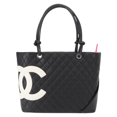 CHANEL Cambon Line Tote Bag Leather Black Silver CC Auth 157150SM - 0