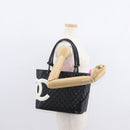 CHANEL Cambon Line Tote Bag Leather Black Silver CC Auth 157150SM-25