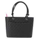 CHANEL Cambon Line Tote Bag Leather Black Silver CC Auth 157150SM-3