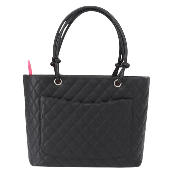 CHANEL Cambon Line Tote Bag Leather Black Silver CC Auth 157150SM