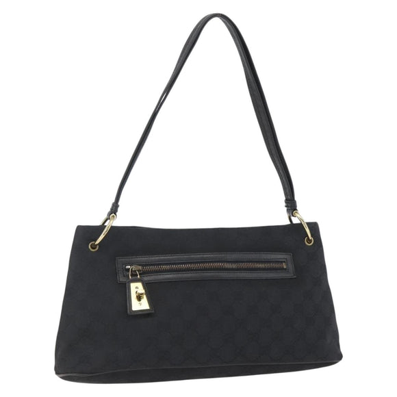 GUCCI GG Canvas Shoulder Bag Black Gold 90699 Auth 157151V