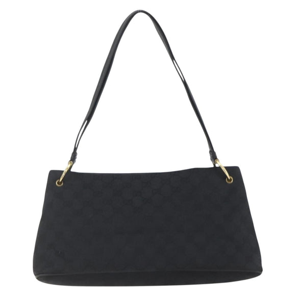 GUCCI GG Canvas Shoulder Bag Black Gold 90699 Auth 157151V
