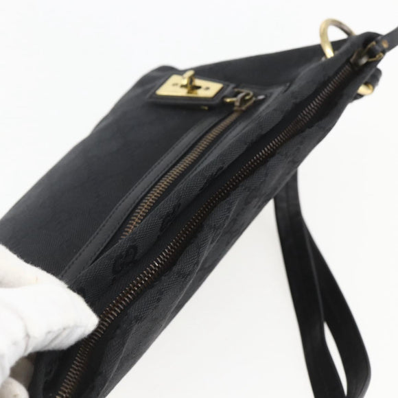 GUCCI GG Canvas Shoulder Bag Black Gold 90699 Auth 157151V