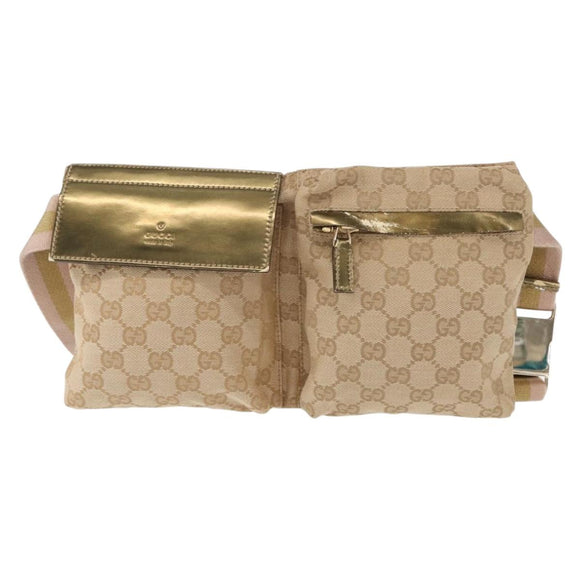 GUCCI GG Canvas Sherry Line Waist bag Beige Gold 28566 Auth 157154