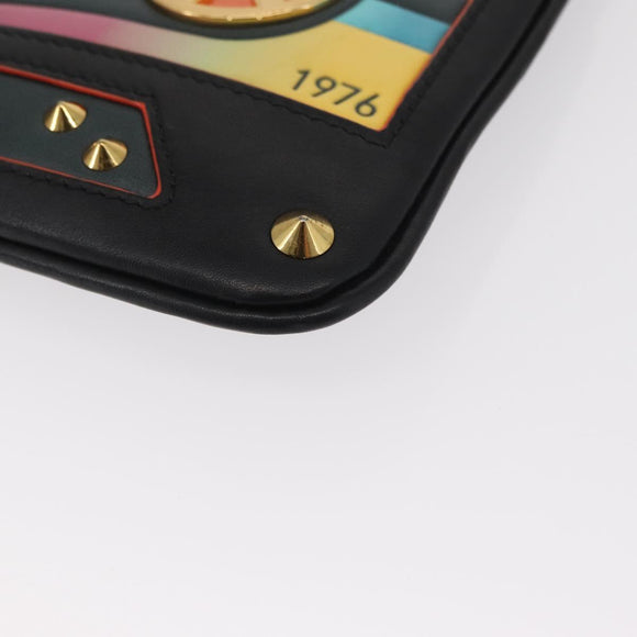 MCM Shoulder Bag Leather Black Gold Auth 157161V