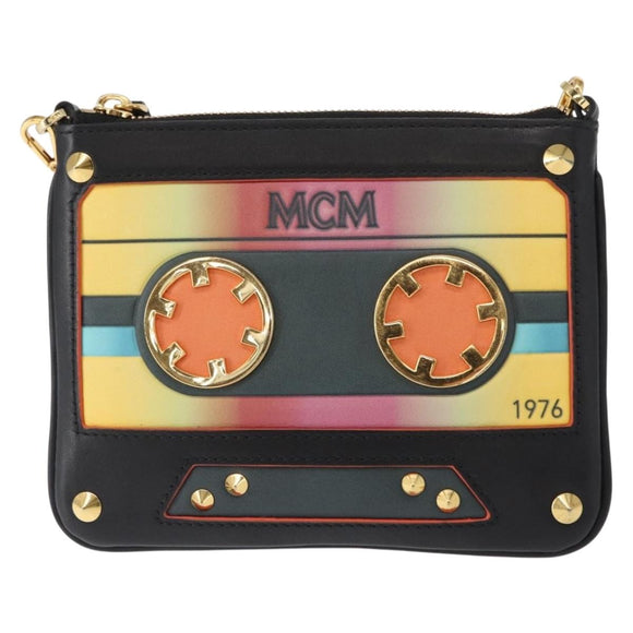 MCM Shoulder Bag Leather Black Gold Auth 157161V