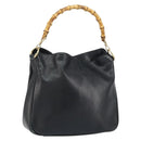 GUCCI Bamboo Shoulder Bag Leather Black Gold 001 1638 2058 Auth 157162-1