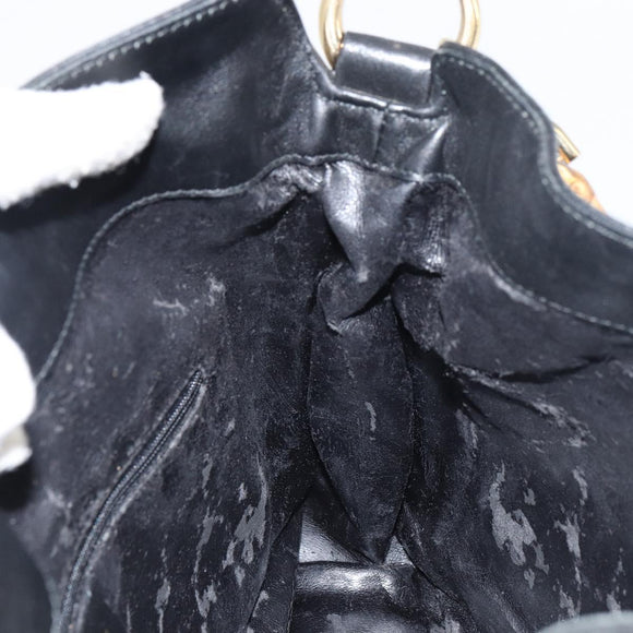 GUCCI Bamboo Shoulder Bag Leather Black Gold 001 1638 2058 Auth 157162