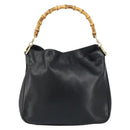 GUCCI Bamboo Shoulder Bag Leather Black Gold 001 1638 2058 Auth 157162-2