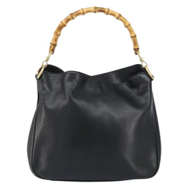 GUCCI Bamboo Shoulder Bag Leather Black Gold 001 1638 2058 Auth 157162 - 0