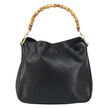 GUCCI Bamboo Shoulder Bag Leather Black Gold 001 1638 2058 Auth 157162 - 0