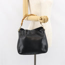 GUCCI Bamboo Shoulder Bag Leather Black Gold 001 1638 2058 Auth 157162-21