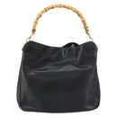 GUCCI Bamboo Shoulder Bag Leather Black Gold 001 1638 2058 Auth 157162-3