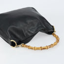 GUCCI Bamboo Shoulder Bag Leather Black Gold 001 1638 2058 Auth 157162-6
