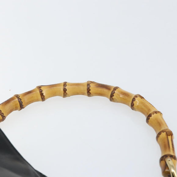 GUCCI Bamboo Shoulder Bag Leather Black Gold 001 1638 2058 Auth 157162