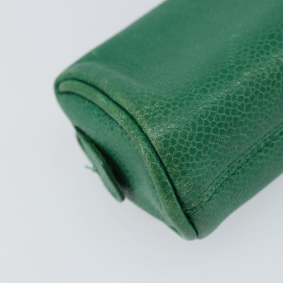 CHANEL Coin Purse Caviar Skin Green Gold CC Auth 157170