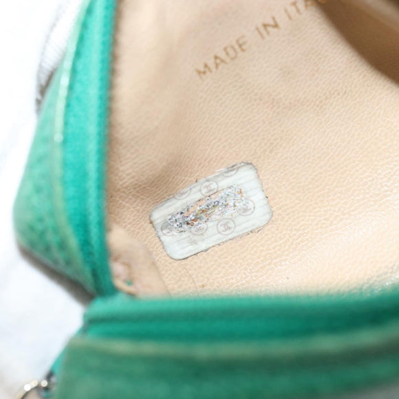 CHANEL Coin Purse Caviar Skin Green Gold CC Auth 157170