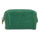 CHANEL Coin Purse Caviar Skin Green Gold CC Auth 157170-13