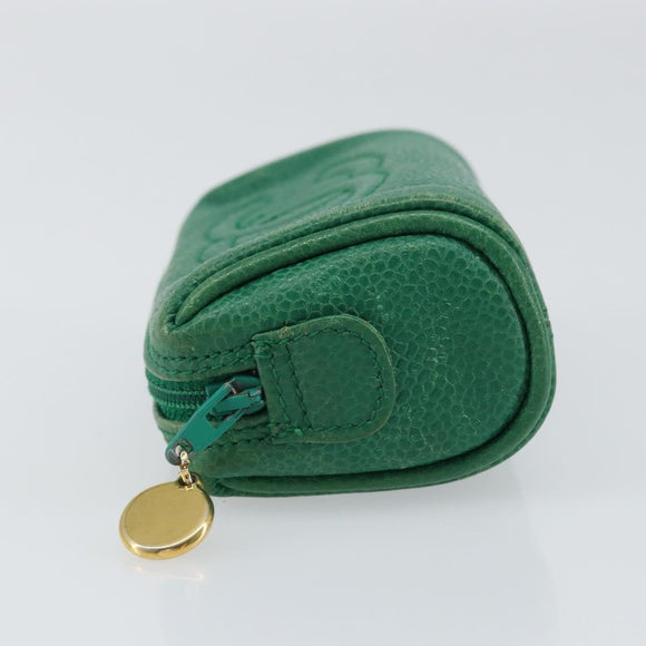 CHANEL Coin Purse Caviar Skin Green Gold CC Auth 157170