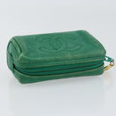 CHANEL Coin Purse Caviar Skin Green Gold CC Auth 157170-5