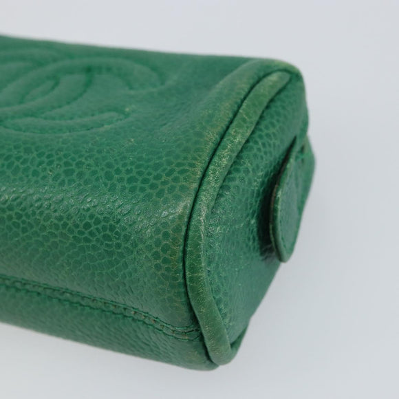 CHANEL Coin Purse Caviar Skin Green Gold CC Auth 157170