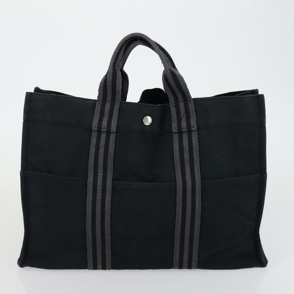HERMES Fourre Tout MM Hand Bag Canvas 2 Set Black Auth 157188