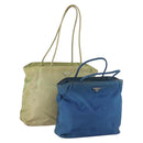 PRADA Tote Bag Nylon 2 Set Blue Beige Auth 157189-1