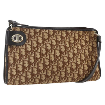 Christian Dior Trotter Canvas Shoulder Bag Beige Gold Auth 157215