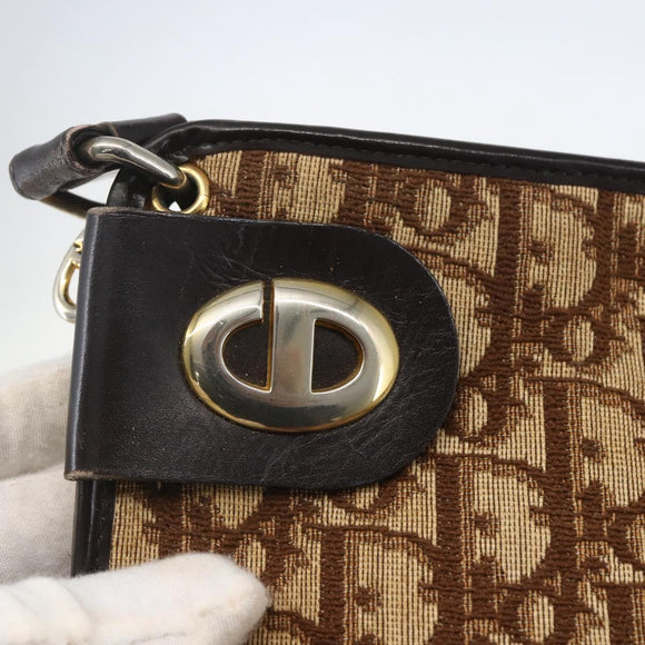 Christian Dior Trotter Canvas Shoulder Bag Beige Gold Auth 157215