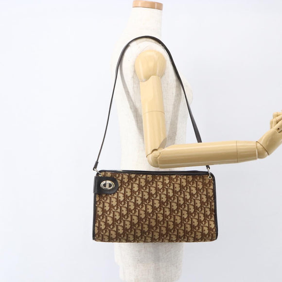Christian Dior Trotter Canvas Shoulder Bag Beige Gold Auth 157215