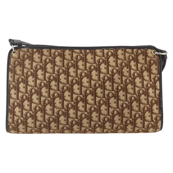 Christian Dior Trotter Canvas Shoulder Bag Beige Gold Auth 157215