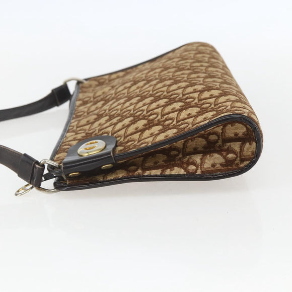 Christian Dior Trotter Canvas Shoulder Bag Beige Gold Auth 157215