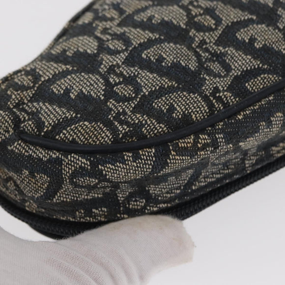 Christian Dior Trotter Canvas Saddle Pouch Navy Gold Auth 157216