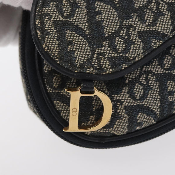 Christian Dior Trotter Canvas Saddle Pouch Navy Gold Auth 157216