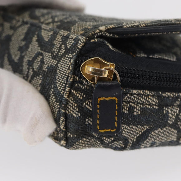 Christian Dior Trotter Canvas Saddle Pouch Navy Gold Auth 157216